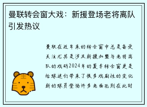 曼联转会窗大戏：新援登场老将离队引发热议